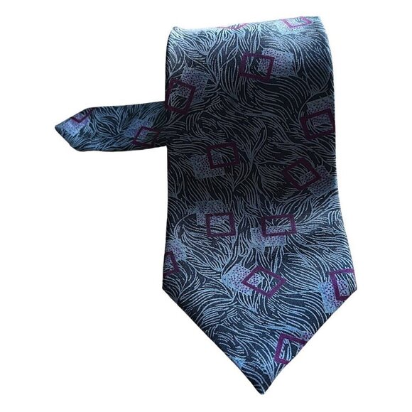 John Weitz 100% Silk Wedding Formal Event NeckTie Abstract Black Silver Plum - Picture 3 of 6
